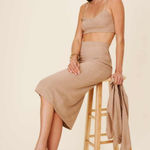 Reformation  Janice Buff Beige 3 Piece Cardigan Sweater Midi Skirt Set Size XL Photo 0