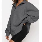Trendy Queen Oversized Half Zip Pullover Sweatshirt in Dark Grey, Size XL‌‌ Gray Photo 1