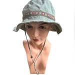 DPC Boonie Bucket Hat Sz M Wide Fringe Brim Olive Green Canvas Tribal Trim Photo 0
