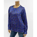 The Limited  Women's Royal blue Geometric Checkered Long-sleeved Blouse Size M Photo 1