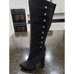 Veira Knee High Boots Womens 8 Black Solid Suede Round Toe Block Heel Side Zip Photo 6