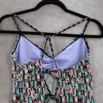 White Geometric Open Back Crisscross Tie Boho Beach Swim Tankini Top Small Black Photo 3