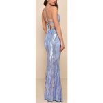 Lulus Flawless Glow Periwinkle Iridescent Sequin Lace-Up Maxi Dress Sz. S Photo 3