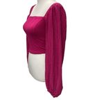 Urban Outfitters Women's Puff Sleeve Crop Top Size M Hot Pink Stretch Knit Photo 4