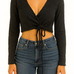 American Eagle Size Small Dark Grey Tie Front Crop Top. Photo 0