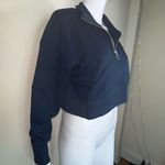 We Wore What  Terry Cropped Half Zip in Dress Blue Photo 3