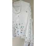 White Butterfly Print Blouse Button Front Lace Floral Sleeve Boho Fairy Size 2XL Photo 2