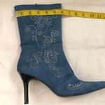 Unique Blue western country boho fabric suede ankle boots floral embroidery pointed toe 3” stiletto heels Fit as US Women size 7 Photo 6