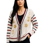 Tanner Vintage Ramie knit cardigan Retro Nautical Striped academia preppy Tennis White Size M Photo 0