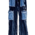 Urban Outfitters Denim Cargo Pants Jean Women 25 Wide Leg High Waist Color Block Photo 0