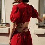 ZARA Cut Out Poplin A-Line MIDI Dress Puff Sleeves Red SIZE XS NEW Photo 9