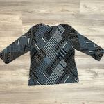 New York & Co. Black Blue White Print 3/4 Sleeve Surplice Neck Blouse Size Large Photo 5