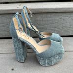Sam Edelman Kori Platform Chunky Heels Washed New Blue Peep Toe Denim-look Photo 0