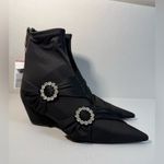 ZARA NEW  Black Nylon Pointed Sock Booties Rhinestone Buckle Sz 36 Photo 2