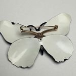 Large Rhinestone Butterfly Insect Enameled Metal Brooch Pin Enamel Black White Photo 11