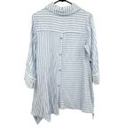 Soft Surroundings  Size Small Button Up Blue Striped‎ Shirt Square Buttons Blouse Photo 1
