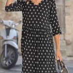 Garnet Hill Black Patterned  Bohemian Pocket dress black spring party casual $120 Photo 0
