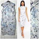 ASOS  White Blue Marble Scuba High Neck Bodycon Pencil Midi Dress Size 14 XL Photo 1