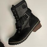 Sorel  Boots Slimboot Combat Leather Ankle Buckle Lace Up Herringbone Tweed Black Photo 9
