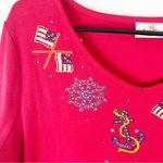 Quacker Factory Red Long Sleeves Embellished Beaded Patriotic Top, Size Large Photo 6