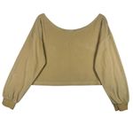 Adidas  Cropped Crewneck Sweatshirt 3 Stripe Athleisure Comfy Top M Butter Yellow Photo 1