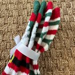 Fuzzy Christmas Ankle Slipper Socks 2 Pairs Santa And Striped With Grippers Red Photo 2