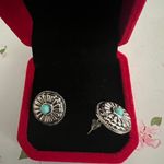 Women’s Stainless Steel Silver Faux Turquoise Stud Earrings Photo 2