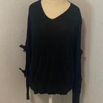 Per Se Black Long Sleeve Sweater with Slits and Bows down the arms Photo 0