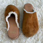 Beek Anthropology Suede Clogs Shearling Lined Wooden Platform Slip On Mules Brown Size 5 Photo 0