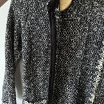 Talbots Long Black White Tweed Print Sweater Cardigan Size Large Old Money Photo 3