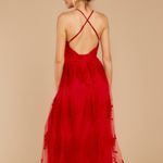Applique Plunge Maxi Dress floral mesh slits womens Red (medium) formal party Photo 6