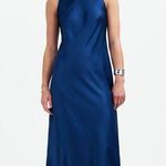 Madewell  Sleeveless Midi Dress Satin Slip Blue Minimalist Flowy Classic US 8 NWT Photo 0
