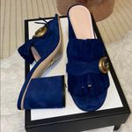 Gucci  Women's GG Navy Fringe Sandals Photo 1