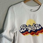 Zyia NEW Brighter White Sweatshirt 70s Groovy Athleisure Oversized Pride Rainbow Sun Photo 5