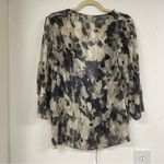 Classiques Entier  Grey & White Silk Floral Print Ruffled Wrap Blouse Top Women M Photo 9