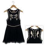 Free People Dress Womens 2 Delightful Birds Of A Feather Embroidered Flare Black Photo 2