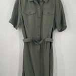 Miss Selfridge  DENIM Dress Size 10 Khaki Army Green Button Down Belt Mini Shirt Photo 14