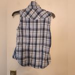 Hippie Laundry  Sleeveless Button Top Womans Small Jr Blue White Plaid Collar Photo 2