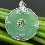 Sterling Silver Vintage 925 Natural Jade Jadeite Donut Circle Lucky Pendant 5.5g Photo 0