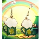 St Patricks Day Earrings Beer Four Leaf Clover Dangle Hooks Parade New F… Gold Photo 8