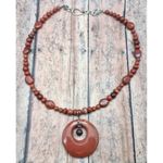 None Artisan 2 Piece Set Red Jasper Natural Stone Pendant Necklace & Wrap Bracelet Photo 9