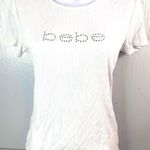 Bebe M Spellout Ribbed Short Sleeve Circle Neck Top - Stark White Photo 0