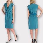 Elie Tahari Size 4 Dalia Wrap Dress Navy Blue Bow Front Wedding Guest Old Money Photo 6