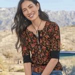 Onyx Sundance Black Cordelia Bloom Cotton Henley Thermal Top floral Photo 0