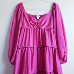 Venus Hi Low Ruffle Hot Pink Long Sleeve Puff Sleeve Dress Photo 2