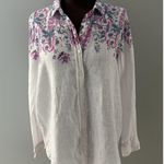 Joules Linen Shirt 8 White Floral Jeanne Print Lightweight Beach Lagenlook Photo 0