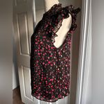 J.Crew Black and Red Ruffled Cap Sleeve floral Blouse size small Photo 3