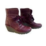 Fly London  BURGUNDY LACE‎ UP WEDGE BOOTS SZ. 7/37 Photo 2