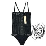 NEW Perfect Corset Cape Form Black Mesh Sheer Lace Up Back Coset Bodysuit Size M Photo 3