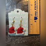 Handmade Santa Hat Sparkling Red And White Christmas Dangle Pierced Earrings Gold Tone Photo 1